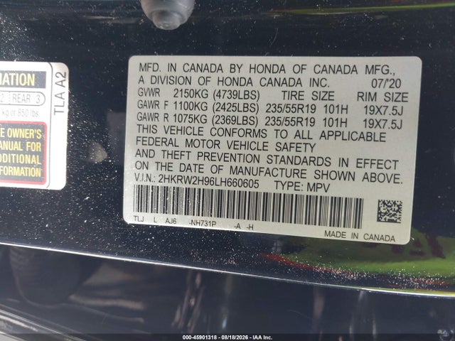 2HKRW2H96LH660605 Honda Cr-v Awd Touring