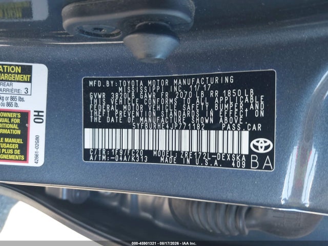 Toyota COROLLA SE 2018 5YFBURHE4JP771182 Image 9