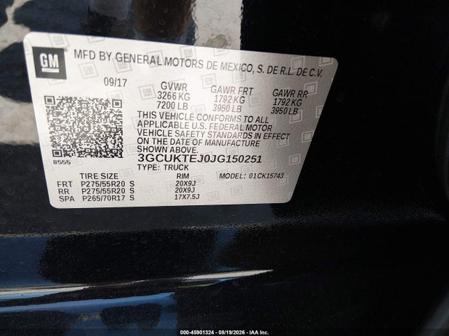 Aukcja sprzedaży 2018 Chevrolet Silverado 1500 High Country, vin: 3GCUKTEJ0JG150251, numer aukcji: 45901324