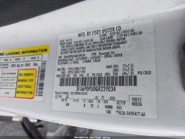 Ford Fusion Energi Se Luxury 2016 3FA6P0PU0GR229034 Image 9