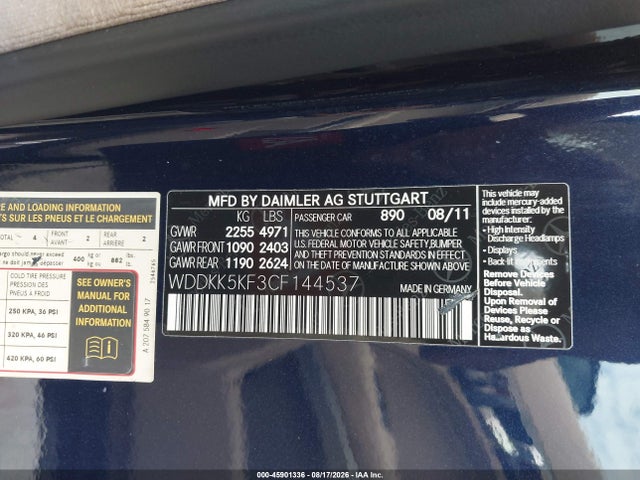 Aukcja sprzedaży 2012 Mercedes-benz E 350, vin: WDDKK5KF3CF144537, numer aukcji: 45901336