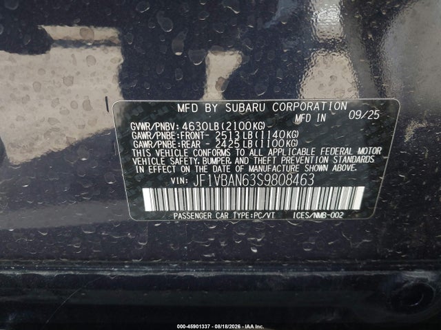 Aukcja sprzedaży 2025 Subaru Wrx Limited, vin: JF1VBAN63S9808463, numer aukcji: 45901337