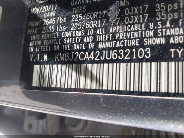 Aukcja sprzedaży 2018 Hyundai Tucson Se, vin: KM8J2CA42JU632103, numer aukcji: 45901356