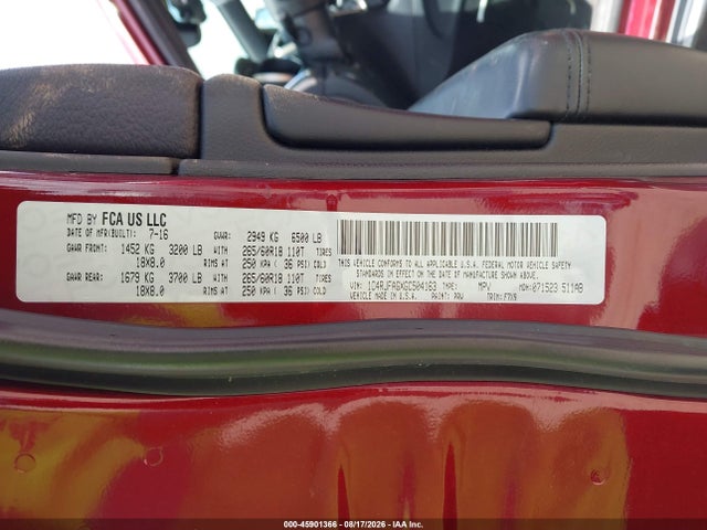 Продажа на аукционе авто 2016 Jeep Grand Cherokee Laredo, vin: 1C4RJFAGXGC504163, номер лота: 45901366