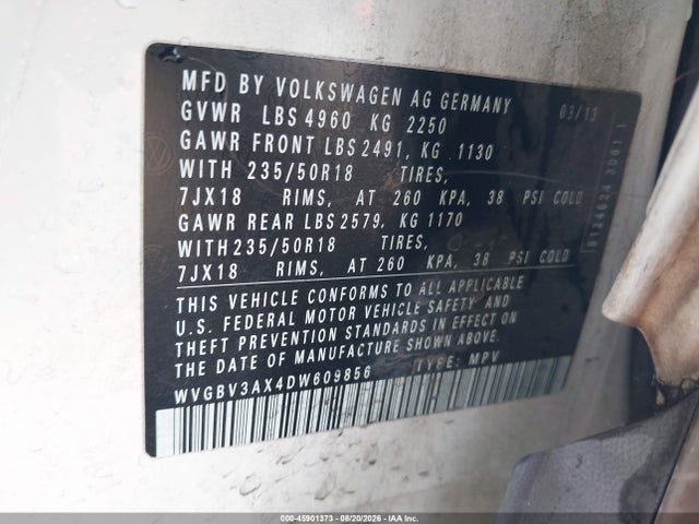 Aukcja sprzedaży 2013 Volkswagen Tiguan Se, vin: WVGBV3AX4DW609856, numer aukcji: 45901373