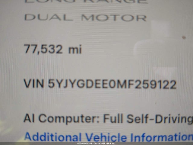 Продажа на аукционе авто 2021 Tesla Model Y Long Range Dual Motor All-wheel Drive, vin: 5YJYGDEE0MF259122, номер лота: 45901381