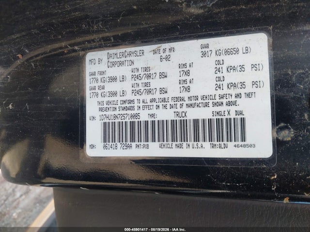Aukcja sprzedaży 2002 Dodge Ram 1500 St, vin: 1D7HU18N72S710085, numer aukcji: 45901417