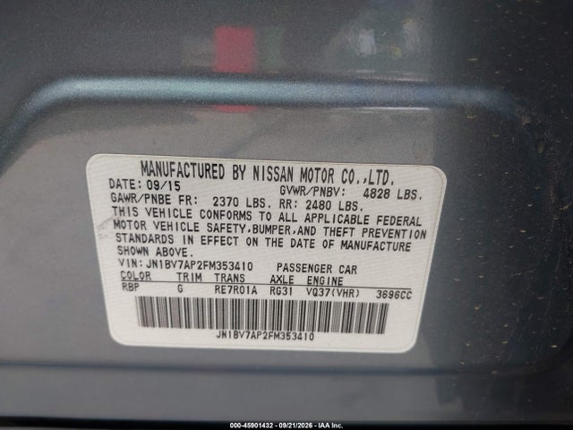 45901432 :رقم المزاد ، JN1BV7AP2FM353410 vin ، 2015 Infiniti Q50 Sport مزاد بيع