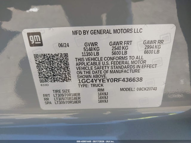 45901449 :رقم المزاد ، 1GC4YYEY0RF436638 vin ، 2024 Chevrolet Silverado 2500hd 4wd  Standard Bed Zr2 مزاد بيع