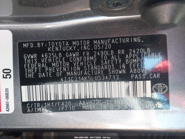 Toyota Camry Le Hybrid 2020 4T1C31AK5LU534713 Image 9
