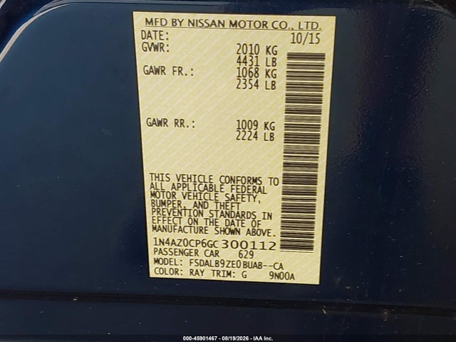 1N4AZ0CP6GC300112 Nissan LEAF S