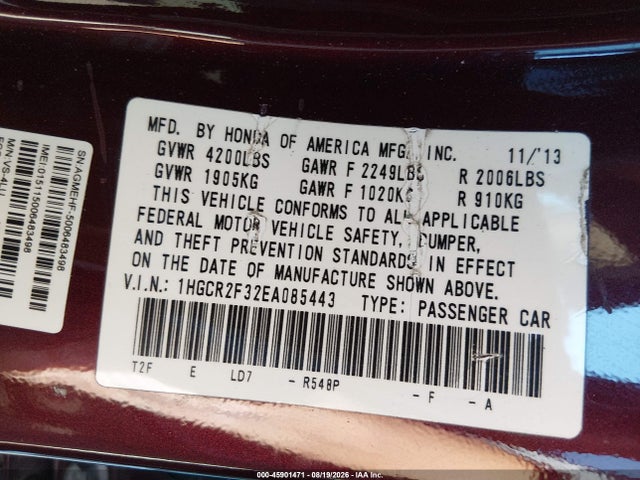 1HGCR2F32EA085443 Honda ACCORD LX