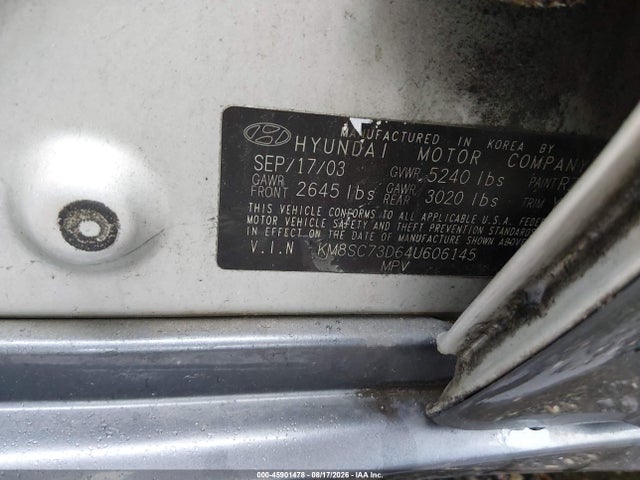 Продаж на аукціоні авто 2004 Hyundai Santa Fe Gls, vin: KM8SC73D64U606145, номер лоту: 45901478