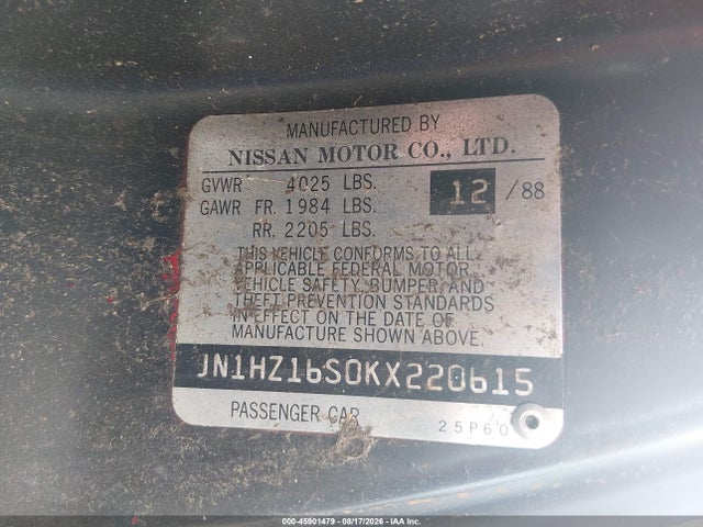 Продаж на аукціоні авто 1989 Nissan 300zx 2+2, vin: JN1HZ16S0KX220615, номер лоту: 45901479