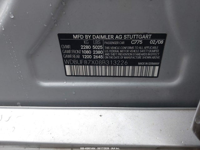 Aukcja sprzedaży 2008 Mercedes-benz E 350 4matic, vin: WDBUF87X08B313226, numer aukcji: 45901484