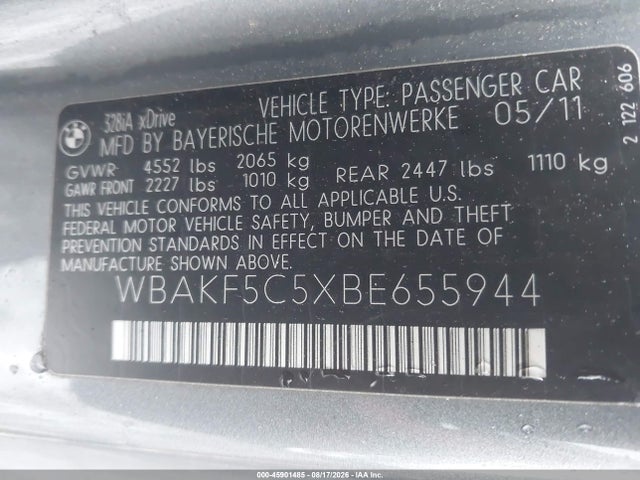 Продаж на аукціоні авто 2011 Bmw 328i Xdrive, vin: WBAKF5C5XBE655944, номер лоту: 45901485