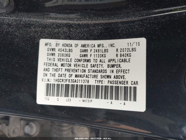Honda Accord Touring 2016 1HGCR3F93GA011378 Image 9