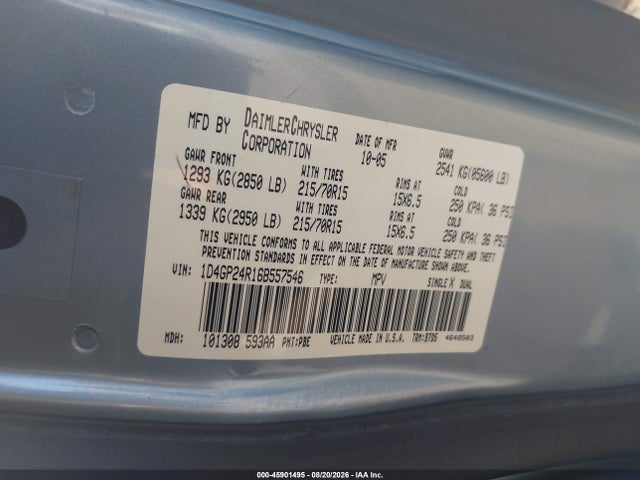 Продажа на аукционе авто 2006 Dodge Grand Caravan Se, vin: 1D4GP24R16B557546, номер лота: 45901495