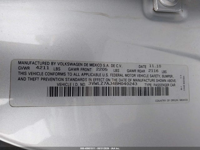 Aukcja sprzedaży 2011 Volkswagen Jetta 2.5l Sel, vin: 3VWLZ7AJ4BM040243, numer aukcji: 45901511
