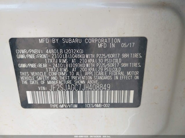 45901525 :رقم المزاد ، JF2SJAGC7JH408849 vin ، 2018 Subaru Forester 2.5i Premium مزاد بيع