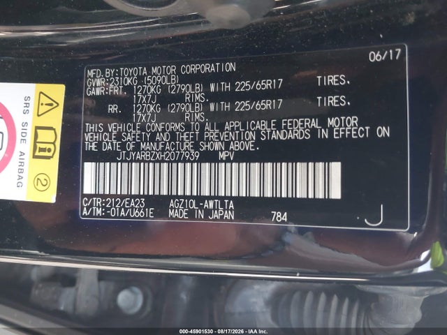 Aukcja sprzedaży 2017 Lexus Nx 200t, vin: JTJYARBZXH2077939, numer aukcji: 45901530