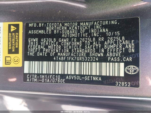 Toyota CAMRY LE 2016 4T4BF1FK7GR532324 Image 9
