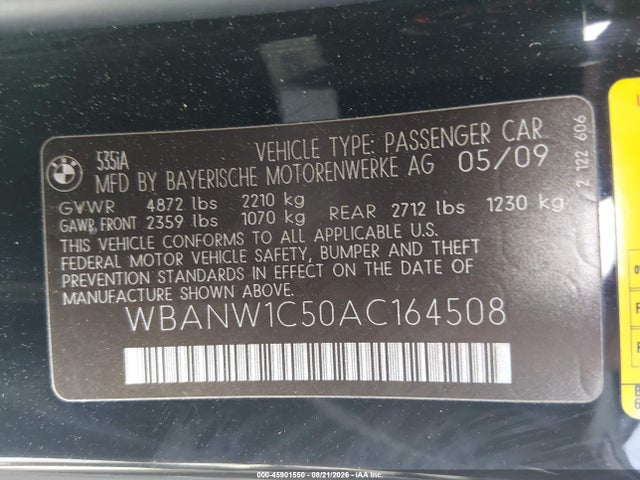 45901550 :رقم المزاد ، WBANW1C50AC164508 vin ، 2010 Bmw 535i مزاد بيع