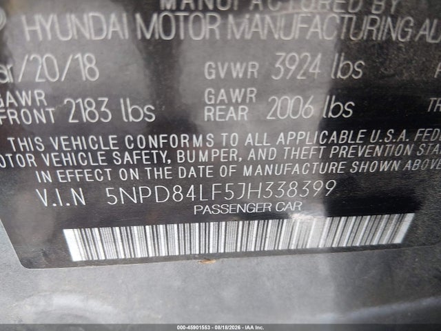 Hyundai ELANTRA SEL 2018 5NPD84LF5JH338399 Image 9