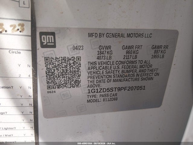 1G1ZD5ST9PF207051 Chevrolet Malibu Fwd 1lt