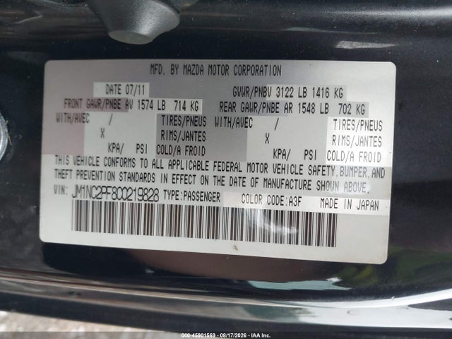 Aukcja sprzedaży 2012 Mazda Mx-5 Miata Grand Touring, vin: JM1NC2PF8C0219828, numer aukcji: 45901569