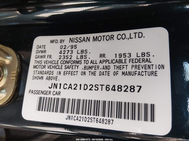 1995 Nissan Maxima Gle/gxe/se მანქანა იყიდება აუქციონზე, vin: JN1CA21D2ST648287, აუქციონის ნომერი: 45901572