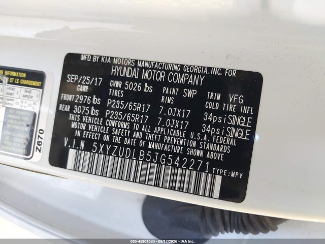 2018 Hyundai Santa Fe Sport 2.4l მანქანა იყიდება აუქციონზე, vin: 5XYZUDLB5JG542271, აუქციონის ნომერი: 45901584