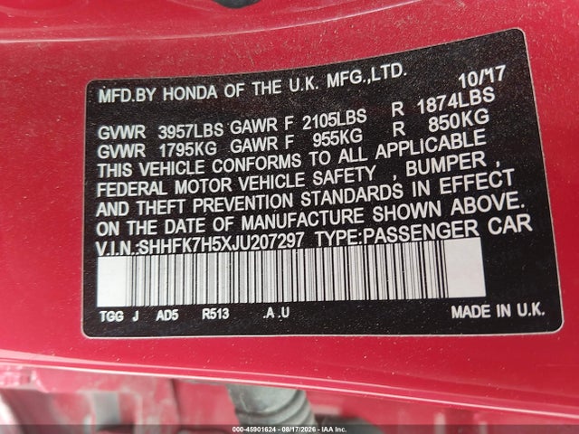 SHHFK7H5XJU207297 Honda CIVIC EX