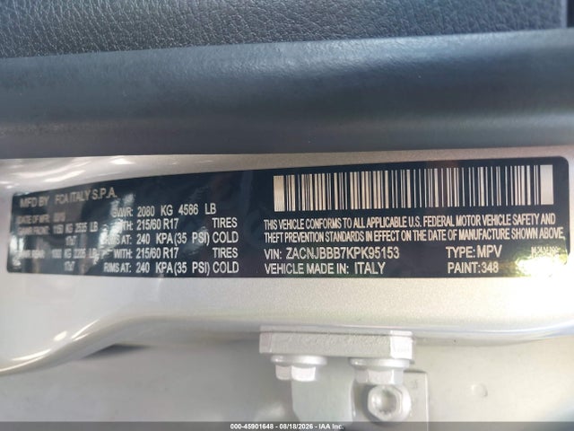 Продаж на аукціоні авто 2019 Jeep Renegade Latitude 4x4, vin: ZACNJBBB7KPK95153, номер лоту: 45901648