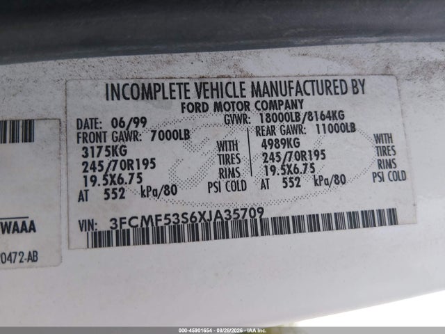 1999 Ford F550 Super Duty Stripped Chass მანქანა იყიდება აუქციონზე, vin: 3FCMF53S6XJA35709, აუქციონის ნომერი: 45901654