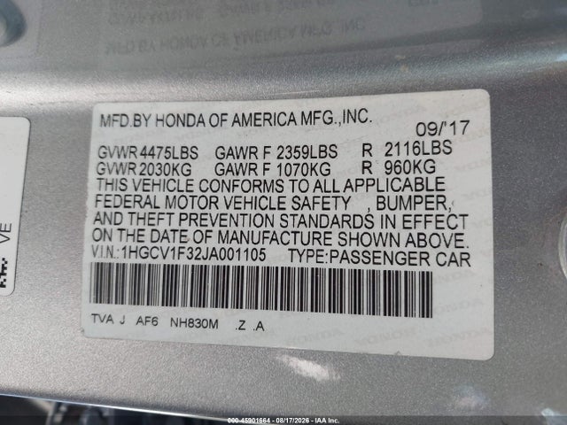 1HGCV1F32JA001105 Honda Accord Sport