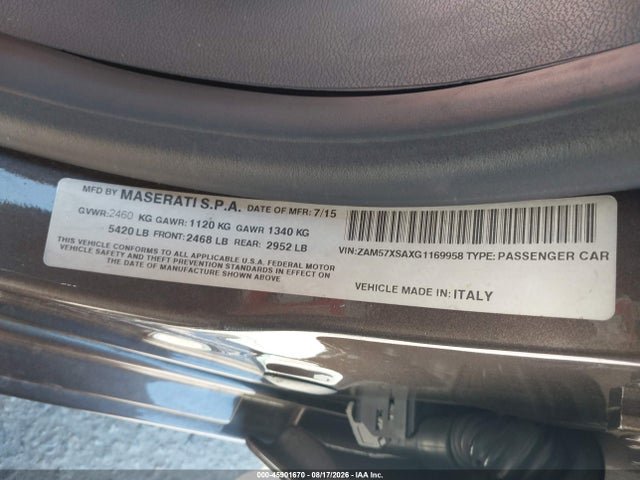 45901670 :رقم المزاد ، ZAM57XSAXG1169958 vin ، 2016 Maserati Ghibli مزاد بيع