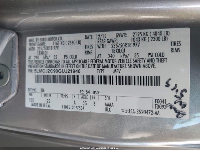 5LMCJ2C90GUJ21946 Lincoln MKC SELECT