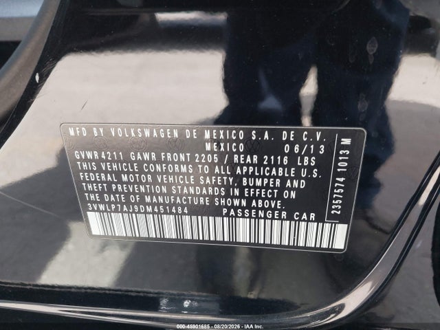 2013 Volkswagen Jetta 2.5l Sel მანქანა იყიდება აუქციონზე, vin: 3VWLP7AJ9DM451484, აუქციონის ნომერი: 45901685