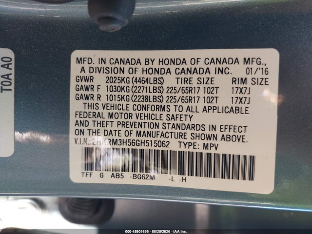 Honda CR-V EX 2016 2HKRM3H56GH515062 Image 9