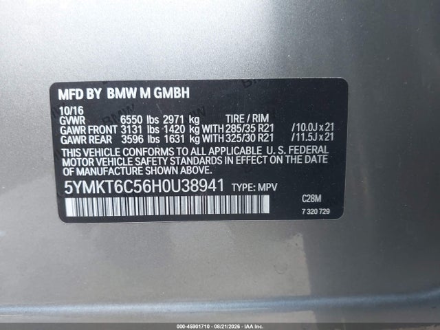 Продажа на аукционе авто 2017 Bmw X5 M, vin: 5YMKT6C56H0U38941, номер лота: 45901710