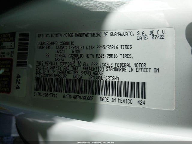 Toyota Tacoma Sr V6 2022 3TYSZ5AN9NT096192 Image 9