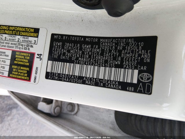 45901716 :رقم المزاد ، 2T1BE4EE2AC041615 vin ، 2010 Toyota Corolla Xrs مزاد بيع