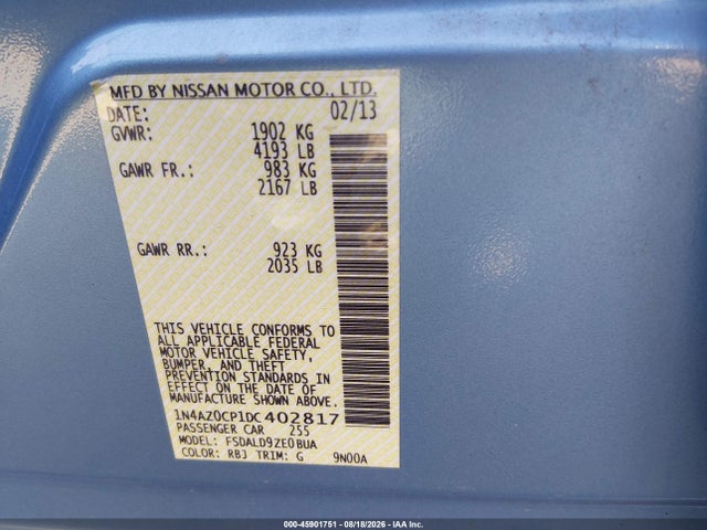 Продажа на аукционе авто 2013 Nissan Leaf Sv, vin: 1N4AZ0CP1DC402817, номер лота: 45901751