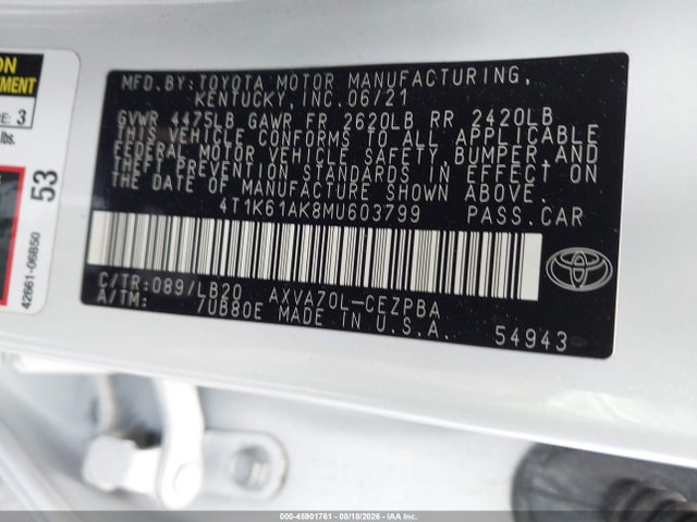 4T1K61AK8MU603799 Toyota CAMRY XSE