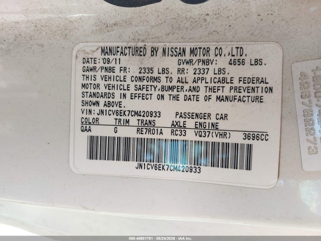 Продаж на аукціоні авто 2012 Infiniti G37 Journey, vin: JN1CV6EK7CM420933, номер лоту: 45901781