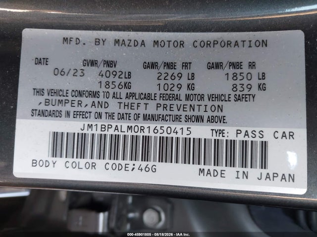 Aukcja sprzedaży 2024 Mazda Mazda3 2.5 S Preferred, vin: JM1BPALM0R1650415, numer aukcji: 45901805