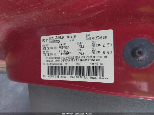 Aukcja sprzedaży 2006 Dodge Ram 1500 Slt, vin: 1D7HA18N96S606700, numer aukcji: 45901821