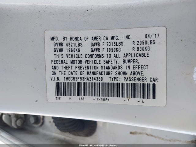 Honda Accord Ex-l 2017 1HGCR2F93HA214380 Image 9