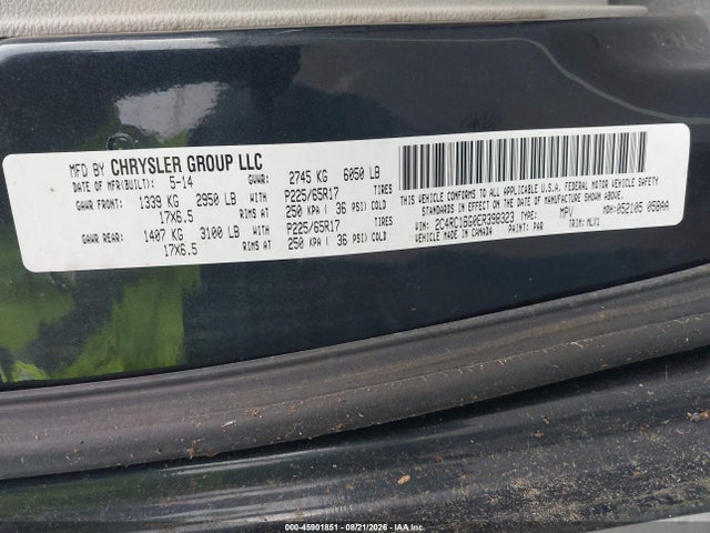 2014 Chrysler Town & Country Touring მანქანა იყიდება აუქციონზე, vin: 2C4RC1BG0ER398323, აუქციონის ნომერი: 45901851